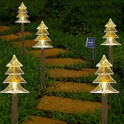 BRIGHTDECK Christmas Solar Pathway Lights Outdoor Decorations，Xmas Tree Lights Waterproof Led Garden Stake Light for Walkway Yard Lawn Porch Holiday Decor 5-Pack (Small Tree, 5 Pack)