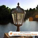 Gama Sonic Outdoor Solar Post Light with Pier Base, Brushed Bronze Finish Aluminum and Rain Glass, Royal Bulb 150 | Lumora