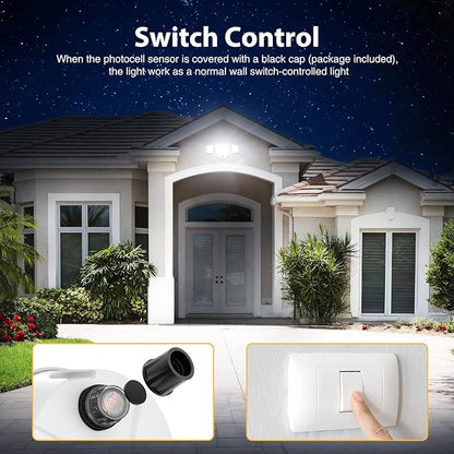 Onforu 70W LED Dusk to Dawn Flood Lights, 7000LM White Exterior Security Outdoor Lighting,IP65 Waterproof Outdoor 3 Adjustable Heads Photocell Light Fixture,6500K Floodlight for Garage,Patio,Yard
