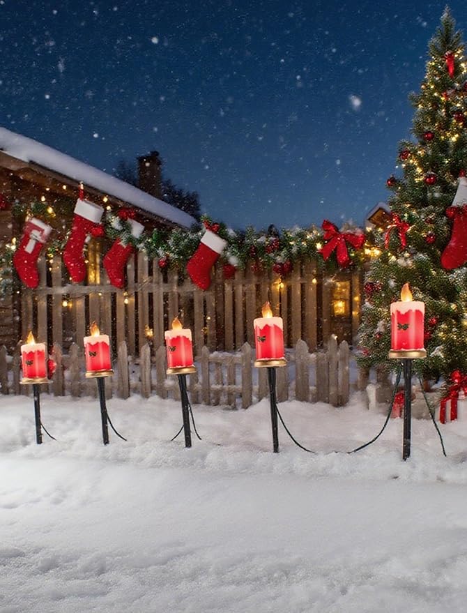 Set of 5 Christmas Candle Pathway Lights, Classic Red Outdoor Christmas Decorations for Yard, Weatherproof C7 LED | Lumora