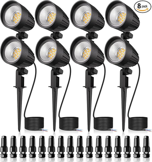 MEIKEE 7W 800lm Low Voltage Landscape Lights, 12V 24V LED Landscape Lighting with Connectors, 2700K IP66 Waterproof Outdoor LED Spotlights for Garden Pathway Yard Decoration (8 Pack)