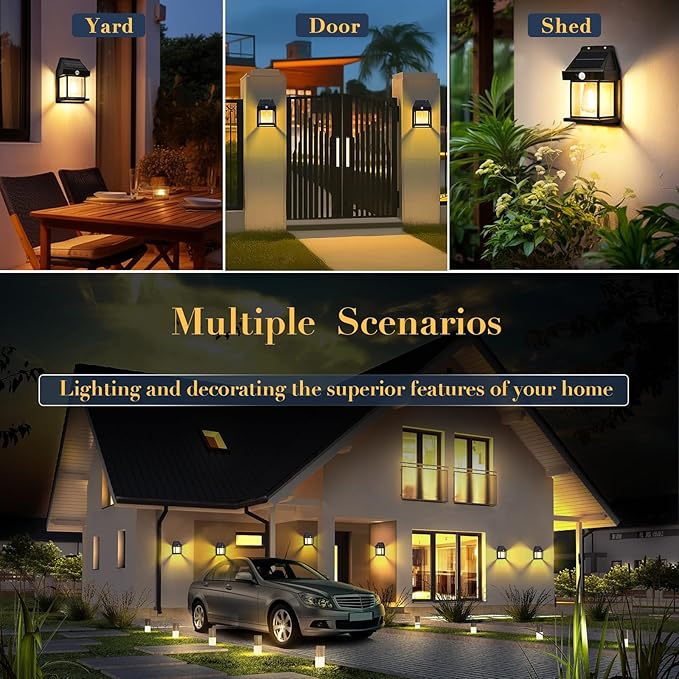 Outdoor Solar Powered Wall Sconce Lights Dawn to Dusk 8.2" H White Motion Sensor 3 Lighting Modes for Porch Garage House Patio Shed Barn Door Yard Outside Decorative Waterproof -2 Pack