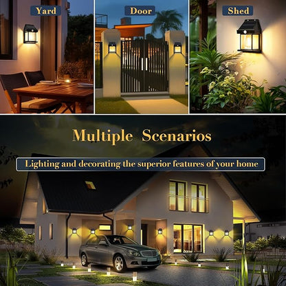 Outdoor Solar Powered Wall Sconce Lights Dawn to Dusk 8.2" H White Motion Sensor 3 Lighting Modes for Porch Garage House Patio Shed Barn Door Yard Outside Decorative Waterproof -2 Pack