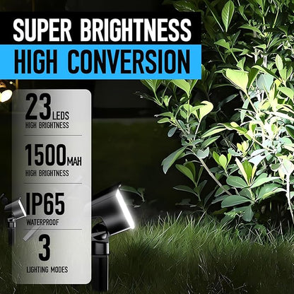 hyrion Solar Spotlight Outdoor Waterproof Ip65 23 LED 3 Lighting Mode 2-in-1 Solar Powred Yard Spot Lights for Garden Tree Law Pathway 2 Pack Cool White