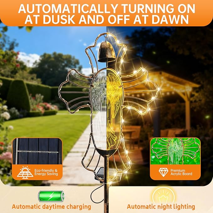 Solar Lights Garden Backyard Decor Outdoor,Angel Figurine Waterproof Light Cross Stake,Housewarming Yard Patio Pathway Lawn Ornaments Ideas for Gardening Mother Grandma