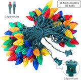 Brightown C9 Christmas String Lights Multicolor, 66ft 100 LED Faceted Christmas Lights on Green Wire, Plug-in Large | Lumora