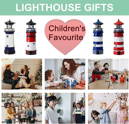 Lighthouse with Rotating Beacon LED Lights - Solar Lighthouse Lamp Outdoor Decorative for Garden Patio Lawn Gifts (Red1)