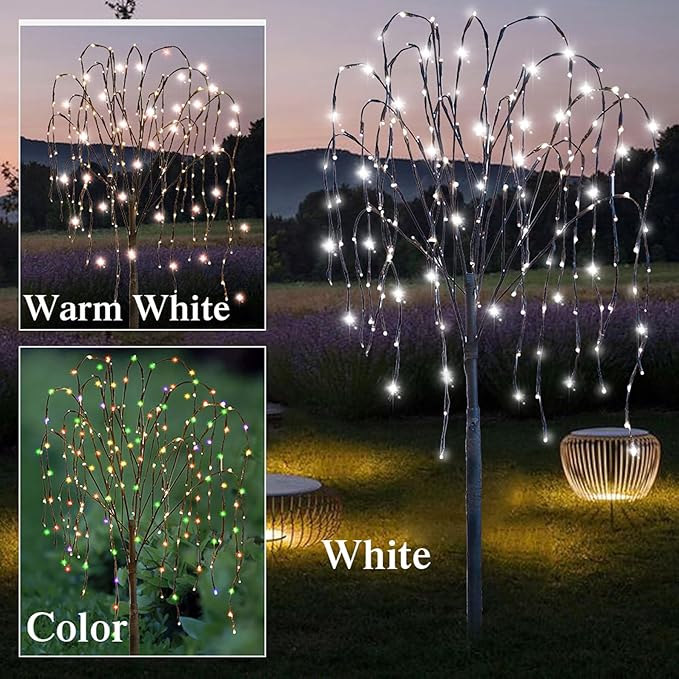 FUCHSUN 4.6 FT 200 LED Solar Lighted Willow Tree Outdoor, Light Up Weeping Willow Tree Garden Pathway Lights | Lumora