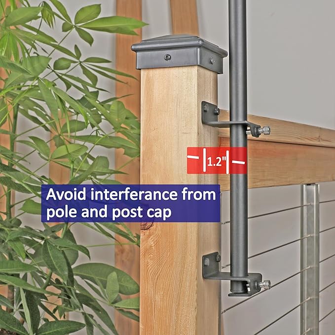 4 Pack 6.5FT Stainless Steel String Lights Pole Bracket/Holder with 2 Wall Hooks for Deck Railing Wood Posts (Black) | Lumora