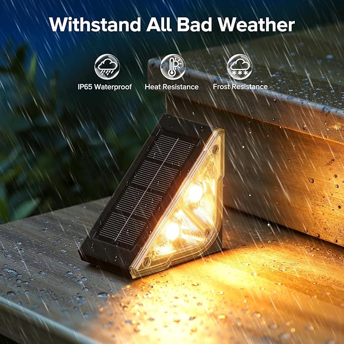 Solar Step Lights for Outside, 8 Pack Bright LED Spot Lens Triangle Solar Stair Light Outdoor Waterproof, Outdoor Deck Lights for Yard Porch Patio Driveway Railing, Warm White
