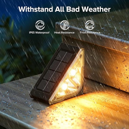 Solar Step Lights for Outside, 6 Pack Bright LED Spot Lens Triangle Solar Stair Light Outdoor Waterproof, Outdoor Deck Lights for Yard Porch Patio Driveway Railing, Warm White
