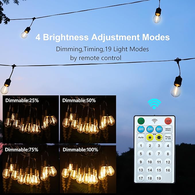 PMS Solar Outdoor String Lights, Color Changing Warm White to Cool White with Remote, Shatterproof LED Bulbs for | Lumora