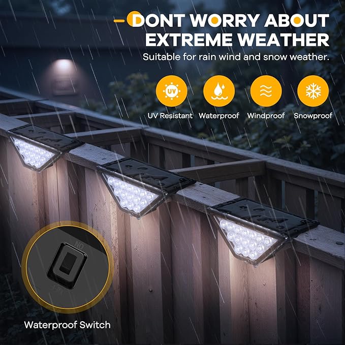 Solar Step Lights for Outside, Solar Stair Lights Outdoor Waterproof, Deck Step Lights for Fence, Patio, Yard, Porch, Front Door, Sidewalk, Garden, Patio Decor (8, Cool White)