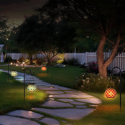 2 PCS Mosaic Solar Lights Outdoor,Garden Hanging Camping Lanterns Lamp Waterproof, Solar-Powered Led Light for Women Mom Grandma Yard Patio Lawn Pathway Porch Garden Birthday Chrismas Party Décor