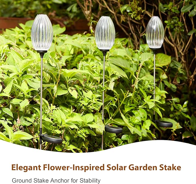 Glitzhome 3 Pieces Solar Stake Lights Outdoor, 36" H LED Solar Landscape Decorative Lights, Flower Stake Light for Garden, Backyard, Lawn, Pathway, Cemetery