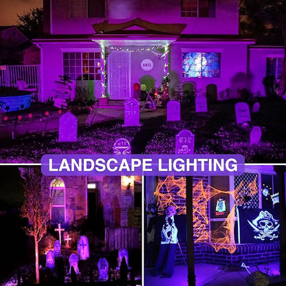 SUNVIE 2 Pack Halloween Spotlight Outdoor Black Light Spotlight Outdoor Waterproof 12W Purple Spot Lights Outdoor Halloween Black Lights Outdoor Blacklight Spotlight with US Plug for Glow Party Stage