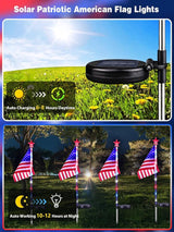 10 Pack American Flag Solar Lights Outdoor, 4th of July Decorations with 2 Modes, Waterproof Solar Flag Patriotic | Lumora