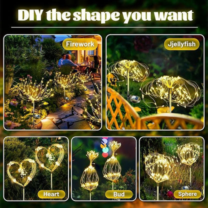Anordsem Solar Garden Lights Outdoor: 120 LED Fairy Sparkler Firework Warm Lighting - Waterproof DIY Decoration Outside Yard Patio Flower Pot - Birthday Holiday Gifts for Women Grandma