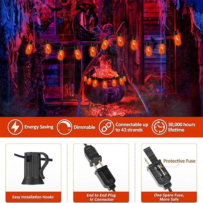 10Ft Halloween Orange Flicker Flame String Lights, ST40 Halloween Decorative String Lights Outdoor with Realistic | Lumora
