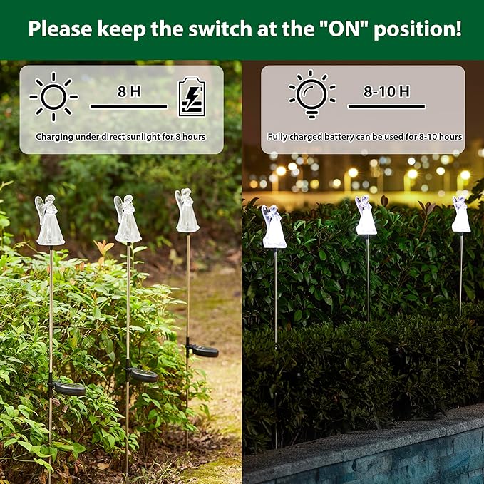 Glitzhome Solar Lights Outdoor 3 Pack Solar Angel Stake Lights with Stainless Steel Pole for Garden Deck Patio Landscape Decorating