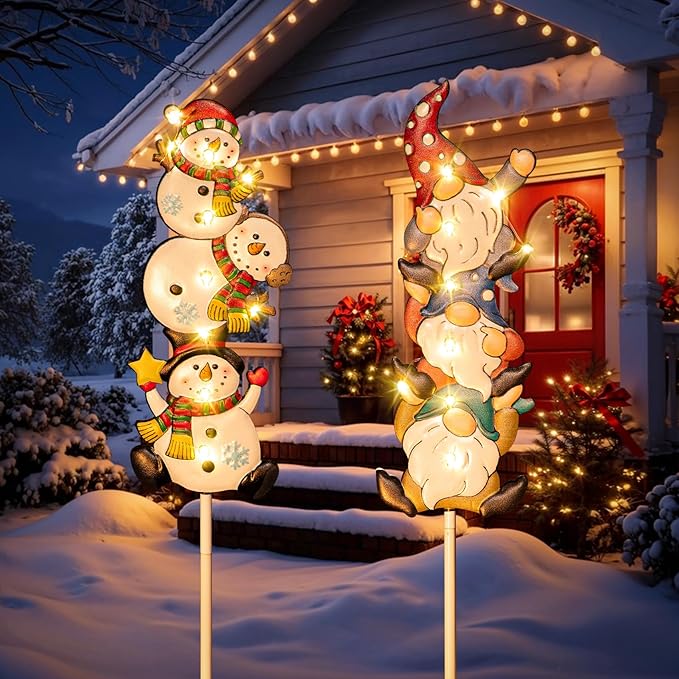 Tryme Solar Christmas Lights - Snowman Solar Lights Outdoor Gnome & Snowman Decorations, Garden Gifts for Yard, Lawn, Patio
