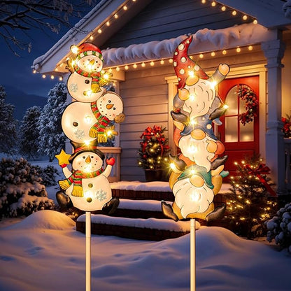 Tryme Solar Christmas Lights - Snowman Solar Lights Outdoor Gnome & Snowman Decorations, Garden Gifts for Yard, Lawn, Patio