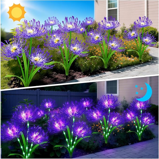 Solar Garden Flower Lights Outdoor, 8 Pack Purple Spider Lily Solar Lights with Glowing Stems, IP65 Waterproof LED Yard Decor for Patio Lawn Pathway, for Women Mom Grandma