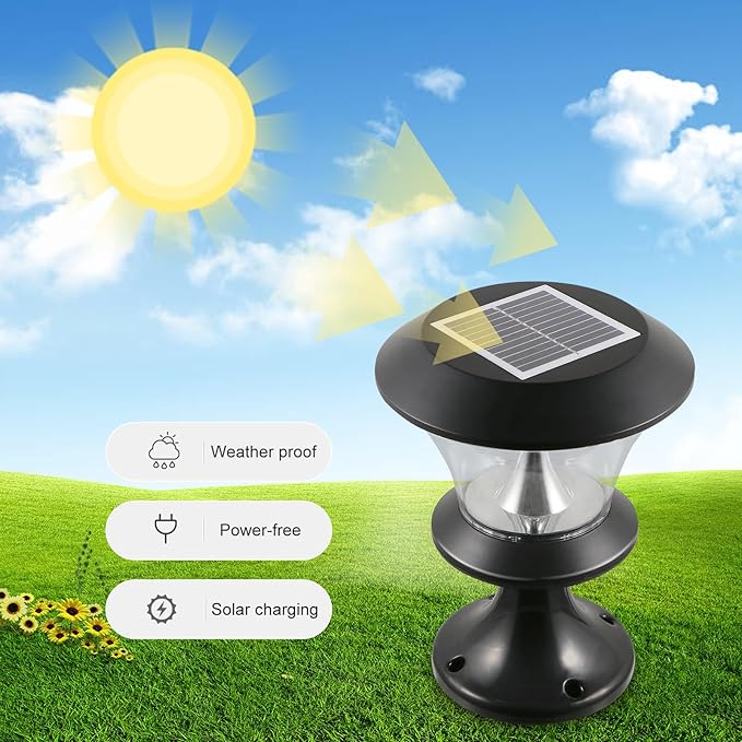 Totority Solar Lawn Garden Light Waterproof LED Landscape Pathway Lamp Solar Energy Outdoor Post Light for Yard Patio, Round Waterproof Fixture