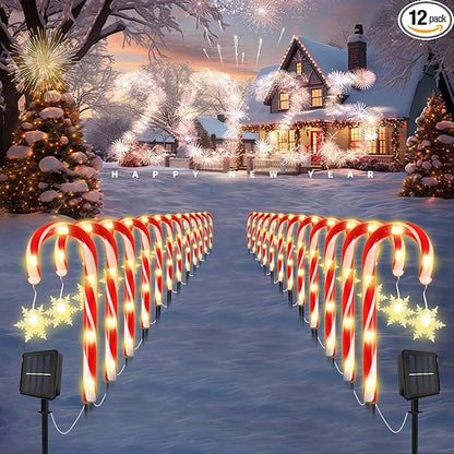 21" Solar Candy Cane Lights Christmas Decorations Outdoor 12 Pack Jumbo Candy Cane Pathway Lights with 8 Modes LED for Party, Patio, Garden, Lawn & Yard Decor