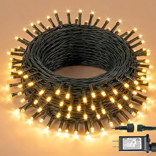 Hopolon String Lights Indoor Outdoor, 33 FT 100 LED Connectable Green Wire Twinkle Fairy Lights, Plug in Christmas Light Waterproof for Wedding Party Patio Spring Decor (Warm White)
