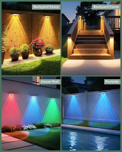Solar Fence Lights Outdoor 12 Pack, 7 Fixed Colors & Color Changing Fence Lights Solar Powered, IP65 Waterproof Backyard Decoration for Patio, Deck, Pool, Step