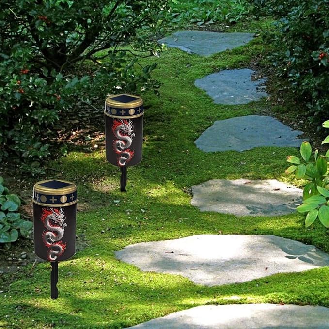 Dragon Print Solar for Cemetery Grave Memorial Stake Solar Lights Waterproof Outdoor Garden Stake Solar Cemetery Cross for Grave Yard Decorations