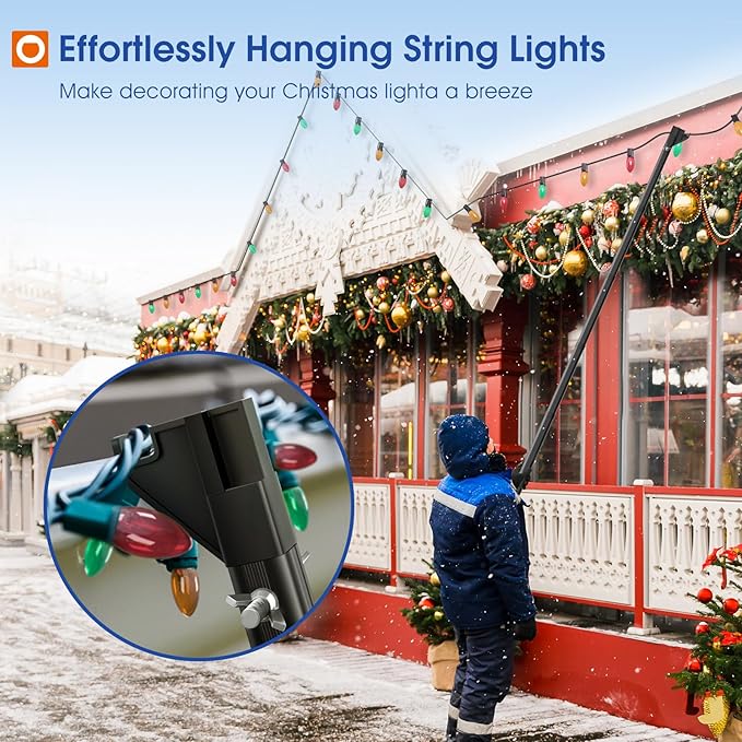 addlon 102FT(96+6) Solar String Lights and Telescopic Extension Pole for Hanging Christmas Lights