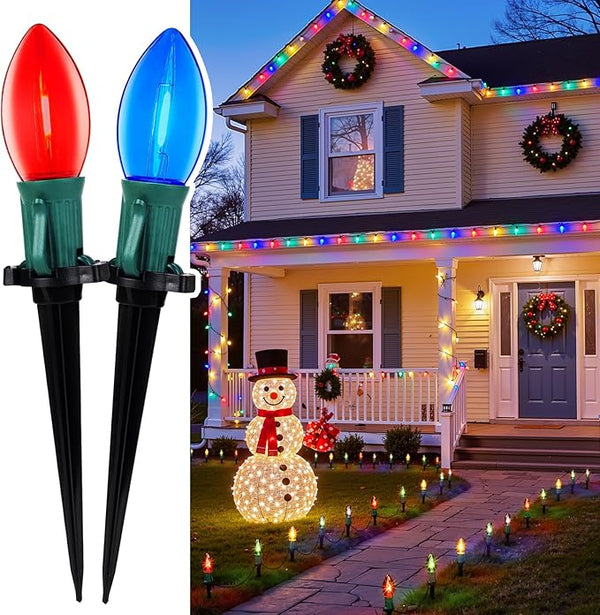 C9 Christmas Lights Outdoor, 2 Packs Total 51.4 Ft Christmas Pathway Lights with 40 LED Bulbs and Stakes, Outdoor | Lumora
