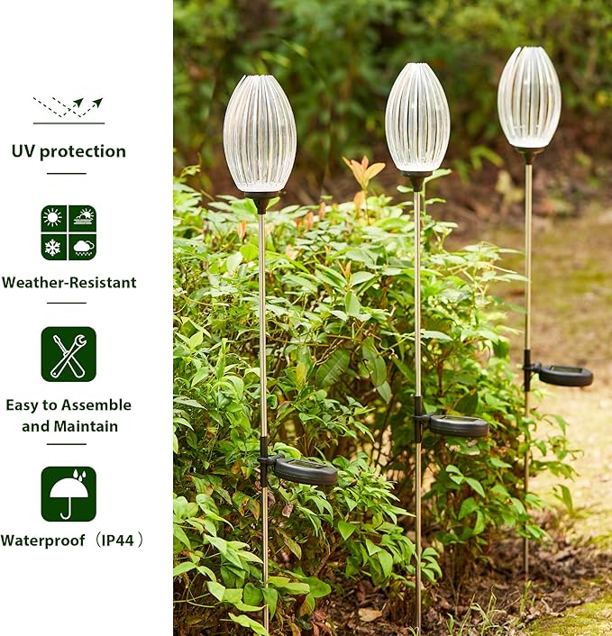 Glitzhome 3 Pieces Solar Stake Lights Outdoor, 36" H LED Solar Landscape Decorative Lights, Flower Stake Light for Garden, Backyard, Lawn, Pathway, Cemetery