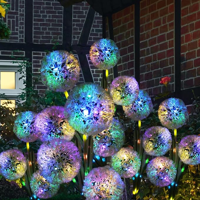 Solar Dandelion Garden Lights Outdoor Decorative, 7 Color Changing Solar Flower Lights Waterproof, 40H Solar Powered Pathway Lights for Yard Lawn Patio Walkway Landscape Decor, 4pcs