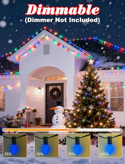 Christmas Lights Outdoor,25FT C7 LED Vintage Christmas Tree Lights with 27 (2 Spare) 0.6W Ceramic Multicolor Bulb,Xmas Lights Outdoor for Holiday/Paty/Patio/House Decor
