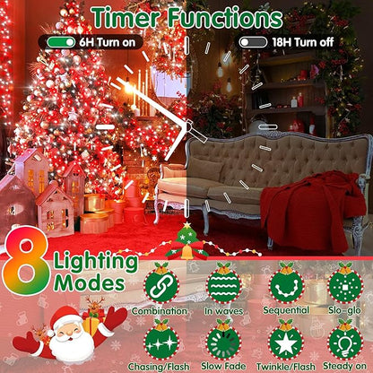 XURISEN Christmas Lights Outdoor 197FT 500 LED Green Wire String Lights 8 Modes with Timer Memory Waterproof Fairy Light Plug in for Xmas Tree Wedding Yard Party Holiday Decorations(Red+White)