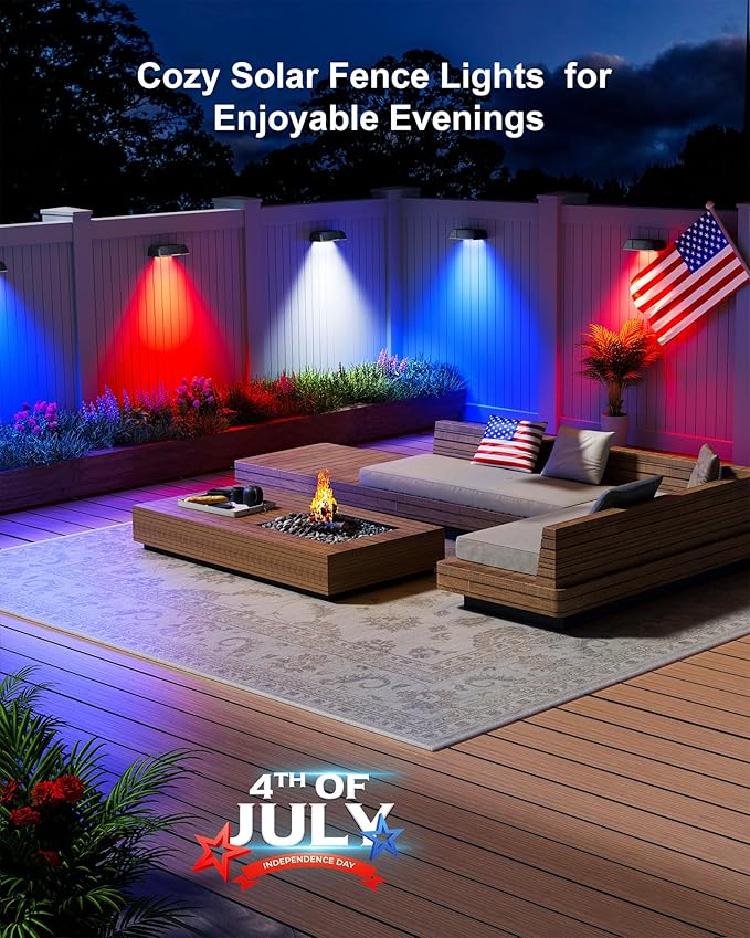 Brightown Solar Fence Lights Outdoor - 6 Pack Solar Deck Light with Warm White, Cool White, 7 RGB Color, Fade/Jump | Lumora