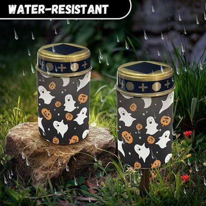 Ghost Pumpkin Cemetery Grave Solar Lights Outdoor Solar Garden Lights Waterproof Solar Powered Garden Lights for Halloween Outdoor Indoor Decor Holiday Gifts