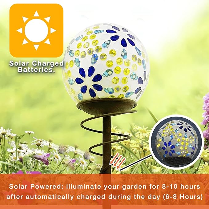 Crosslight Solar Glass Mosaic Ball Stake Lights 48" - Weatherproof LED Garden Decorative Light for Outdoor - Decor for Yard, Lawn, Patio, Pathway, Backyard
