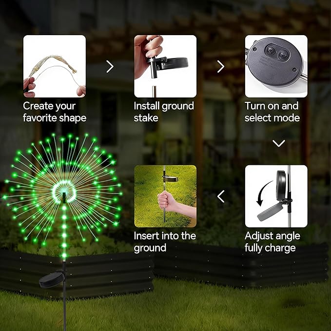2 Pack 250LED Solar Garden Lights Outdoor, Dual Lighting Modes Firework Lights Solar Powered, Waterproof Twinkle Fairy Light Outside for Yard Patio Pathway Christmas Party Decorative(Green)