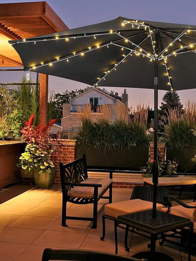 Yescom Solar String Light 40 LED Fit for 9 ft 8 Ribs Patio Offset Umbrella Outdoor Yard Party Wedding with Clips Warm White