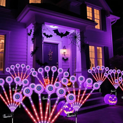 Halloween Decorations Outdoor, Solar Scary Eyeball Lights Swaying by Wind, Purple Solar Lights Outdoor Waterproof, Solar Pathway Firefly Lights, Halloween Decor for Yard, Lawn, Garden