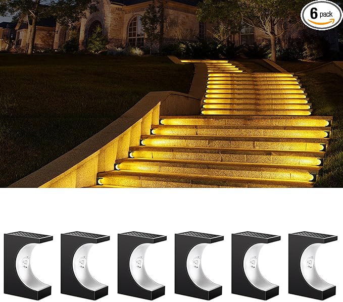 Solar Stair Lights 6 Pack, Outdoor Waterproof IP55, LED Outdoor Step Light Decor for Garden Stair, Deck, Front Step, Front Porch, and Patio