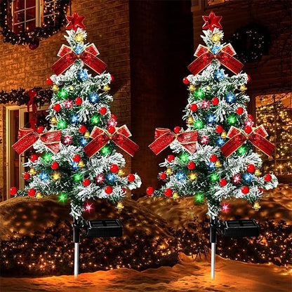 Solar Christmas Tree Lights Holiday Decorations, 29.5" Christmas Lights Outdoor Waterproof with 20 LED, Pathway Christmas Lights for Courtyards, Gardens, Lawns, Small Path Lights (Style-E, 2 Item)