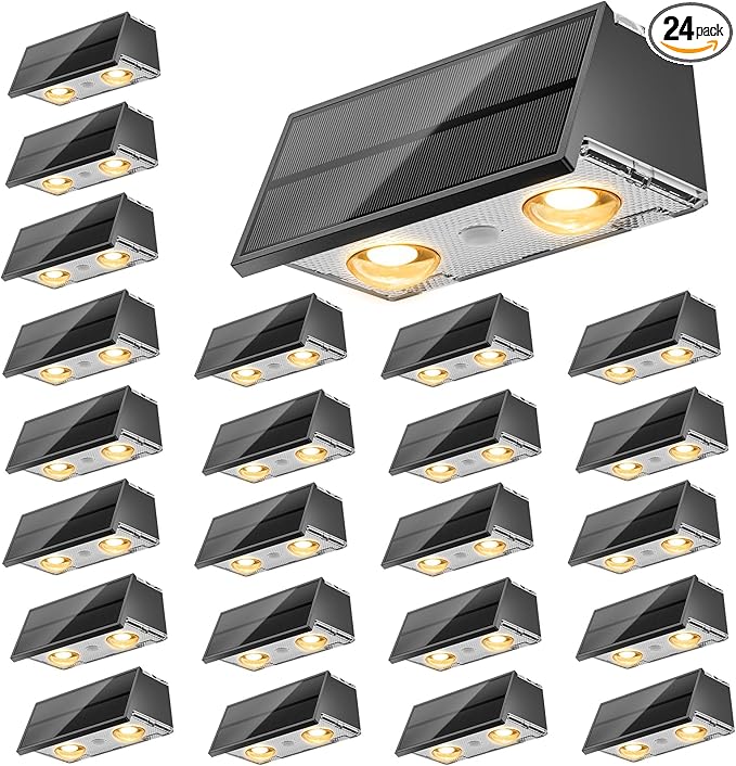 NIORSUN Solar Fence Lights,24 Pack Wall Lights Waterproof,Led Outdoor Lights 3000K/4500K/6000K+ RGB Up & Down Deck | Lumora