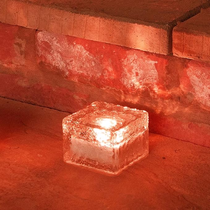 2 Pack Solar Path Ice Cube Lights Outdoor, Waterproof Garden Glass Path Light Solar Ice Light Crystal Brick Landscape Light (Red)