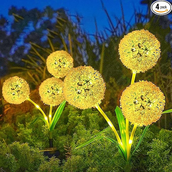 Solar Lights Outdoor Garden Decor: 4-Pack Upgraded Solar Dandelion LED Lights for Landscape Lighting - Waterproof Outdoor for Yards, Lawns, Paths, and Patios (4)