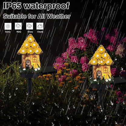 Mushroom Solar Lights Outdoor, Waterproof Fairy Houses Light Mushroom Garden Decor Decorative Solar Powered Garden Stake Lights for Outside Lawn Walkway Patio Yard (Yellow)